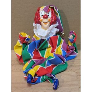 Hand Painted Clown Bendable Porcelain Doll Sitting Handmade Ceramics Decoration